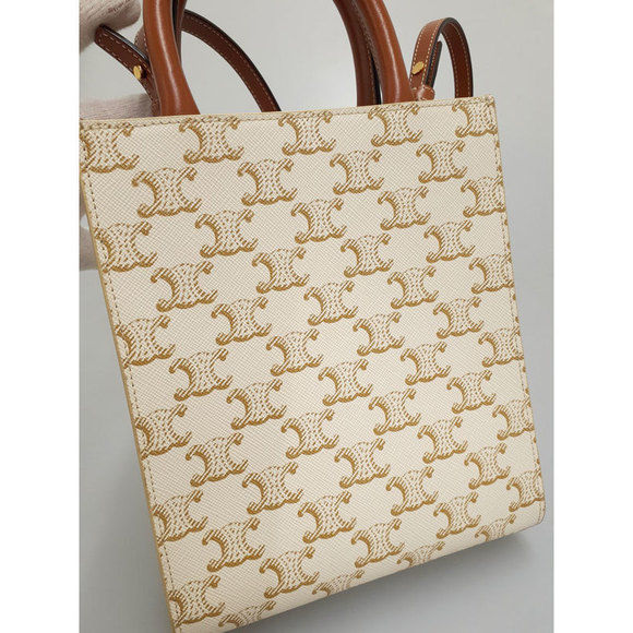 Celine Triomphe Canvas Mini 2way Bag White Brown - Picture 5 of 9